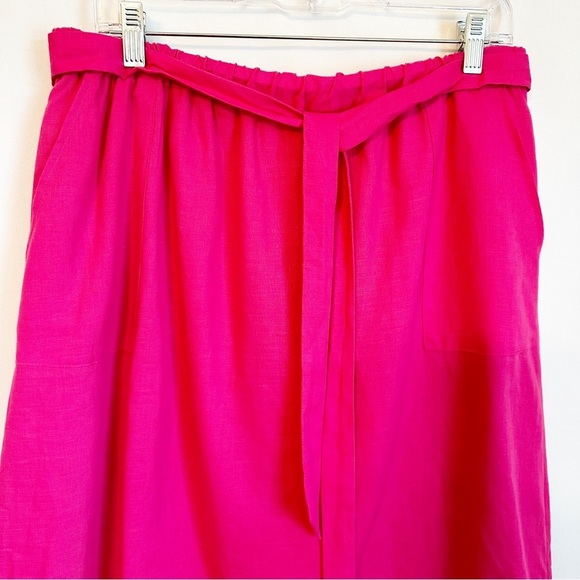 SOLD!  J Crew Pull-On Bow Midi Skirt Linen Blend Wild Berry Pink Pockets Large - Picture 5 of 16